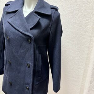 Abercrombie & Fitch Jacket Women's Large ‎ Blue Wool Blend Pea Coat Outdoors